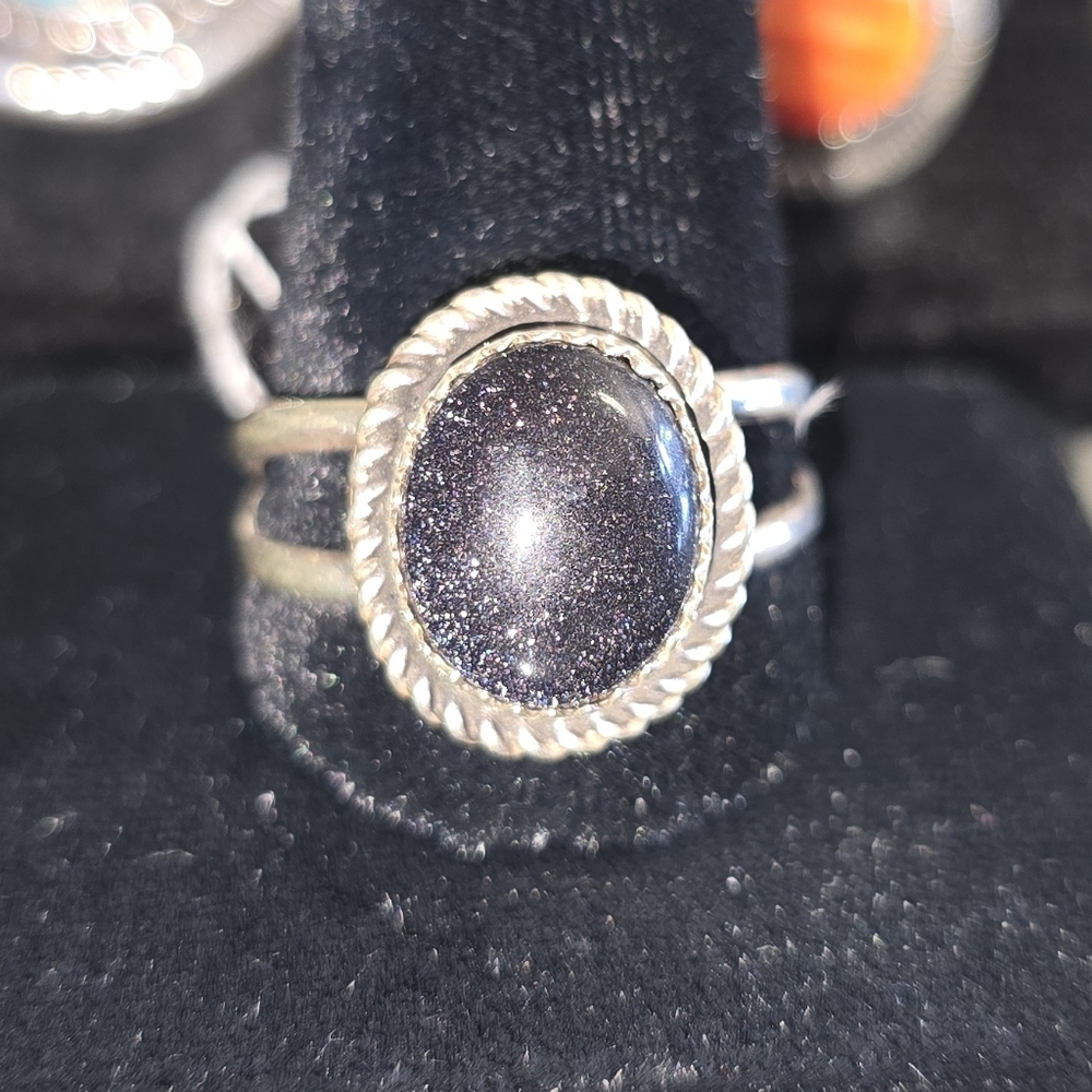 Blue Sunstone Navajo Made Sterling Silver Ring Size 11